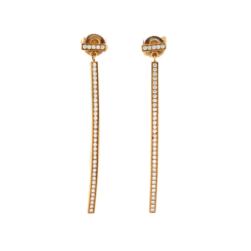Tiffany & Co. T Wire Bar Earrings 18K Yellow Gold with Diamonds
